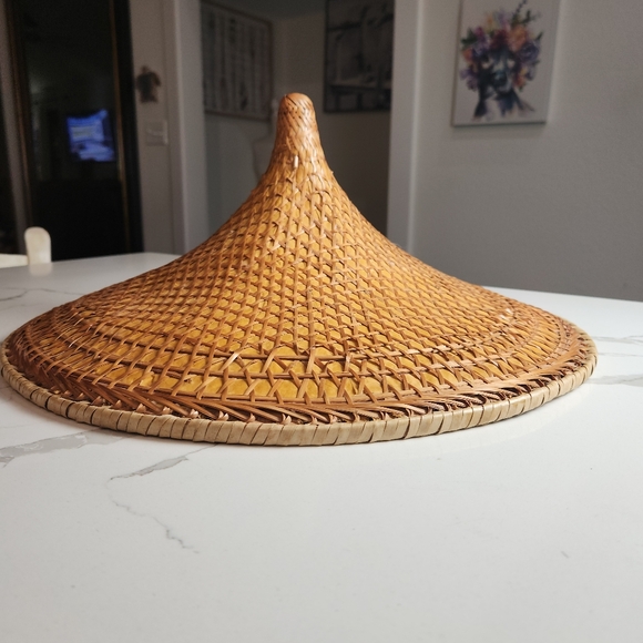 Vintage Asian Conical Rattan Leaf Rickshaw Coolie Hat Cantonese Chinese Handmade - Picture 8 of 12